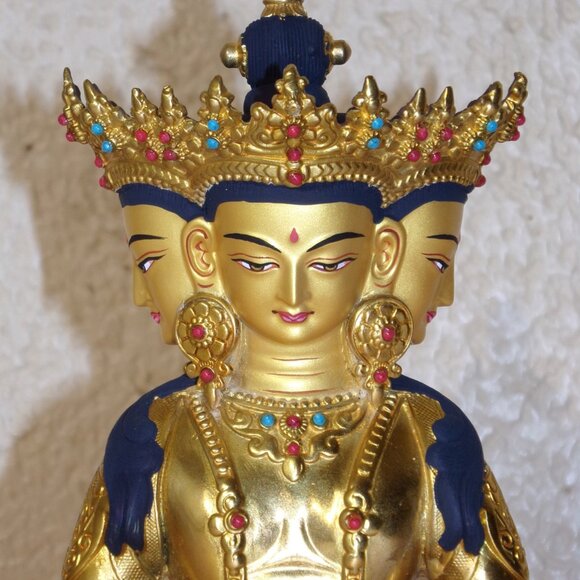 VAIROCANA BUDDHA EXQUISITE 8.5 INCH STATUE-Tibetan-4 Faces-Handmade Copper Metal - Picture 5 of 16